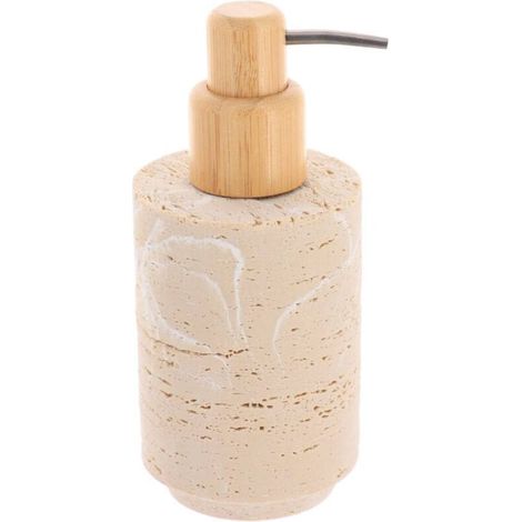 Distributeur a savon en polyresine et bambou 250ml facon travertin - travertin -