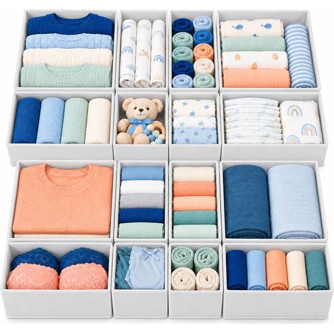 Relaxdays Schubladen Ordnungssystem, 16-tlg. Set, für IKEA Hemnes Kommode, 3 Größen, Wickeltisch-Organizer, weiß (1/5)