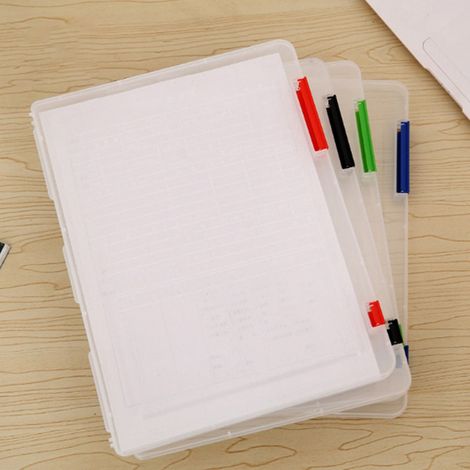 Boîte De Classement A4 - Résistante En Plastique Rigide Avec Poignée - Transparente Et Empilable - Pour Documents 21 x 29,7 Cm - Lot De 4 (1/2)