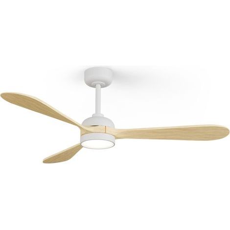 Ventilateur de plafond extérieur TONDA Ø132 cm LED 20 W blanc / pales bois – Moteur DC silencieux, IP44 (1/5)