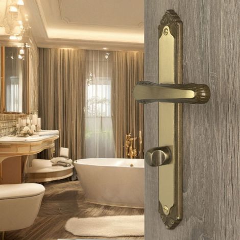 Ouvre&Déco – 2 poignées de porte ISABELLA verrou condamnation, laiton patiné entraxe 195 mm (1/5)