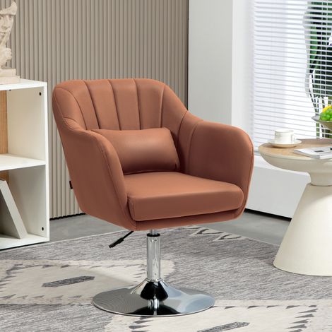 Fauteuil relax pivotant 360° avec coussins lombaires, assise réglable en hauteur, piètement métal marron, idéal salon (1/5)