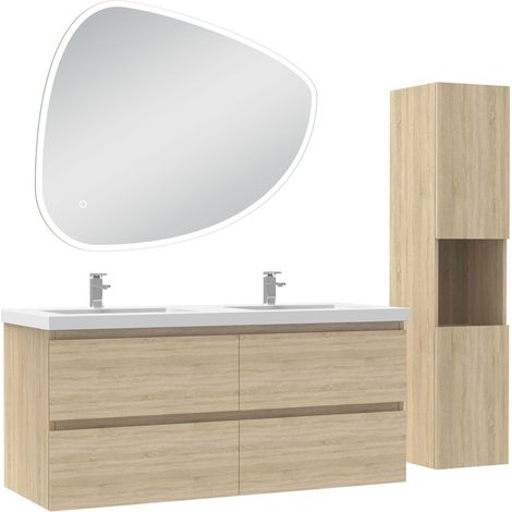 Océan ensemble meubles Salle de Bain 120cm vasque et colonne et miroir 3 couleurs lumineux Chêne Wotan (1/5)