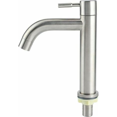 Brushed Stainless Steel G1/2 Single Hole Large Cold Basin Faucet, Quick Open Faucet for Bathroom Sink, Balcony, Household Washbasin-Vase Sink Faucet (1/5)