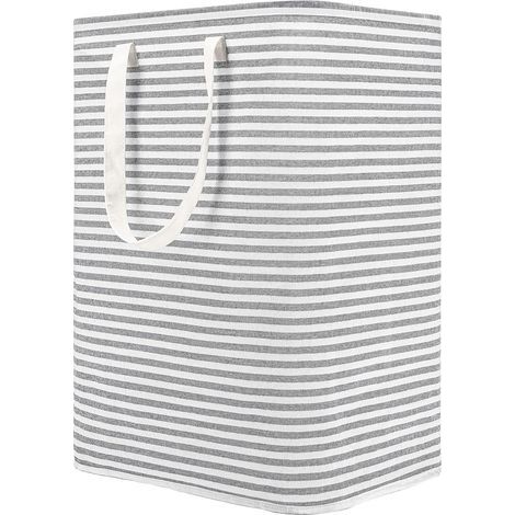 Panier à linge autoportant 80L avec poignée, grand panier de rangement pliable en coton pour vêtements (gris) (1/5)