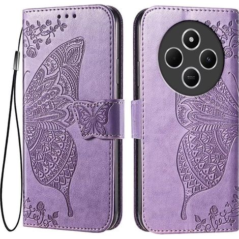 Funda tipo libro para Xiaomi Redmi 14C / Xiaomi Poco C75, diseño de mariposa, color morado. (1/2)