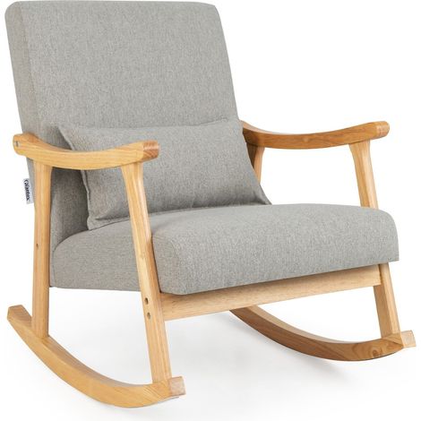 Modern Rocking Chair Upholstered Fabric Leisure Armchair with Rubber Wood Base (1/5)