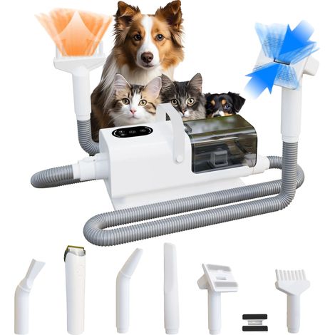 Kit per la toelettatura degli animali domestici, con funzioni di aspirazione e soffiaggio, funzionamento silenzioso, colore bianco, spina europea 220V-240V. (1/2)