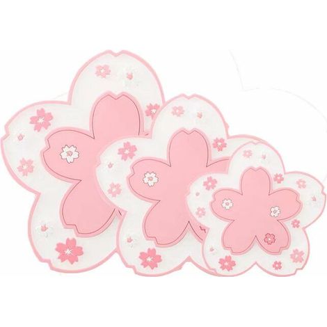 Sakura Set de Table PVC Coussin D'isolation Thermique Tapis De Pot Coaster Personnalisé Thermo-résistant Bol Tapis En Plastique Assiette À Dîner Tapis Rose Ensemble De 3 Pièces (1/5)