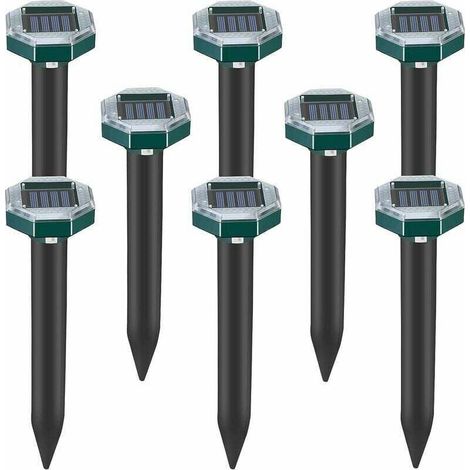 Aiperq Lot de 8 pics repulsifs a ultrasons pour taupes, serpents et campagnols a energie solaire pour pelouse, jardin et cour, repulsif a sardines (1/4)
