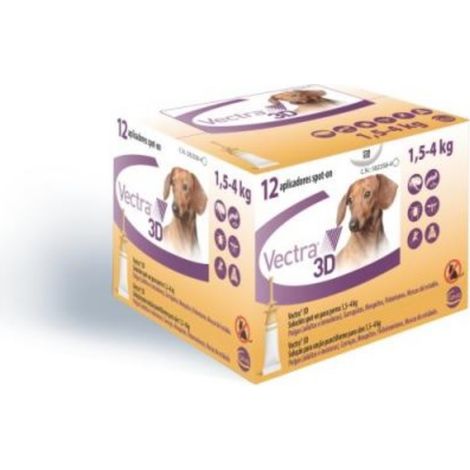 CEVA Pipetas Antiparasitarias VECTRA 3D PERROS MINI 1,5-4 kg, 12 pipetas
