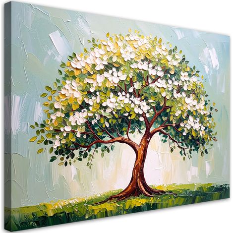 Wandbild für das Wohnzimmer 3D Grüner blühender Baum des Lebens Blumen 100x70 cm