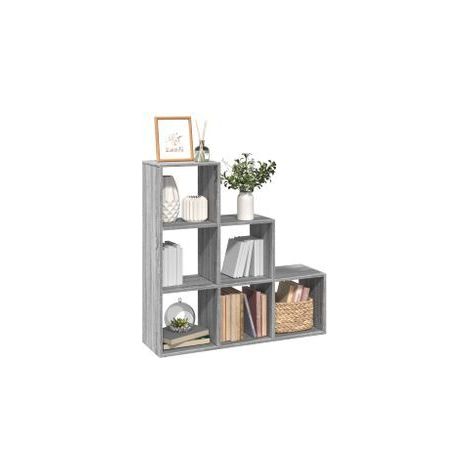 Étagère bibliothèque escalier 3 niveaux Kato 99cm - 6 niches-Chêne gris (1/5)