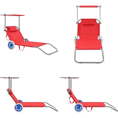 Sonnenliege Klappbar mit Sonnenschutz und Rädern Stahl Rot - Klappliege - Sonnenliege - Gartenliege - Rattan Möbel - Outdoor Möbel - Home & Living (1/5)