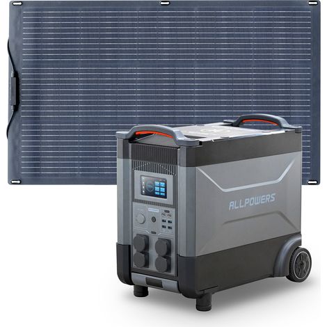 ALLPOWERS Station d'alimentation portable R4000 générateur solaire 3600Wh LiFePO4 batterie CA 4000W, charge rapide,avec panneau solaire monocristallin 100W pour camping, maison pannes de courant