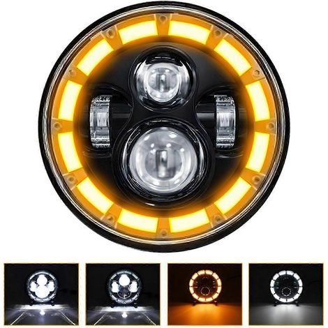 Un phare LED de 7 pouces, phare rond étanche avec feux de route et de croisement, feux de jour et clignotants, compatible avec les voitures et les motos. (1/5)