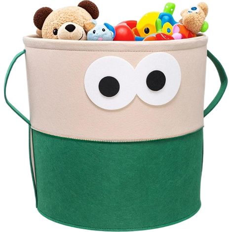 Panier Rangement Jouet Avec PoignéEs Pliable Boite Rangement Enfant Feutré Mignon Baril Panier Jouet, Coffre A Jouets Pour Voitures, PoupéEs Et Autres Jouets VêTements, Livres 35x35cm Vert (1/5)
