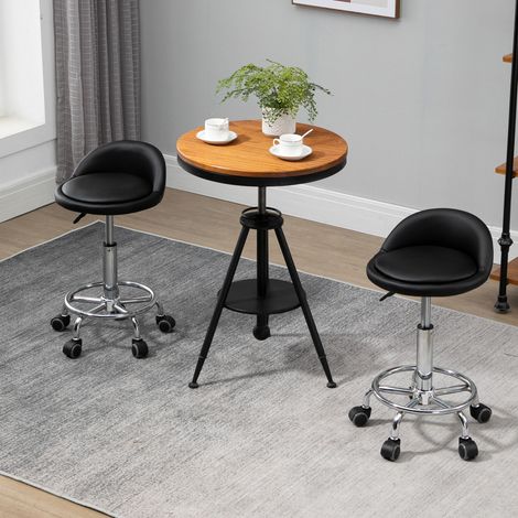 Set aus 2 Drehhockern mit 360°-Rollen, verstellbarer Sitzhöhe 47-62 cm, verchromtem Stahl mit schwarzem Kunstlederbezug (1/5)