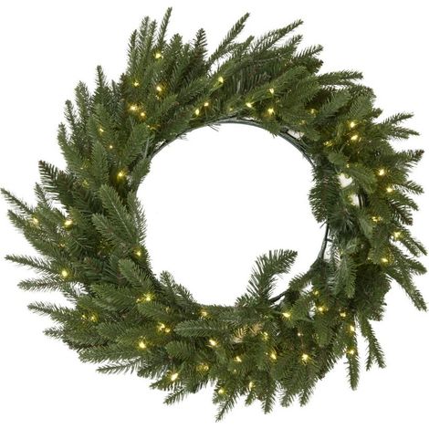 Green Pre-Lit Woodland 100 Led Fir Christmas Wreath - Plastic - L50 x W50 x H60 cm - Green