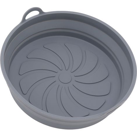 Lot de 2 paniers à friture ronds en silicone résistant à l'huile, antiadhésifs et réutilisables, avec poignées, pliables et gris. (1/5)