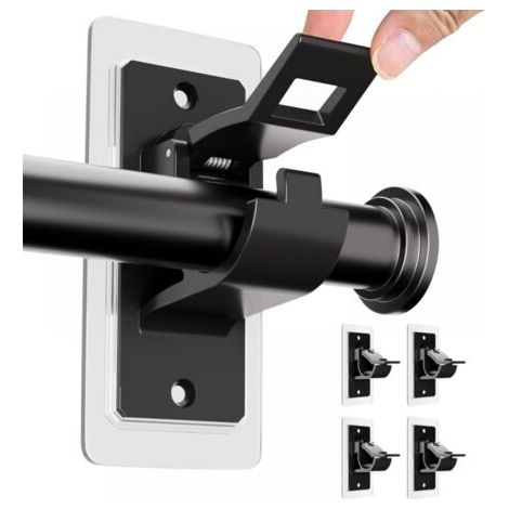 Supports pour tringle à rideaux - Sans perçage - Pour salons et salles de bain - Noir - Lot de 4
