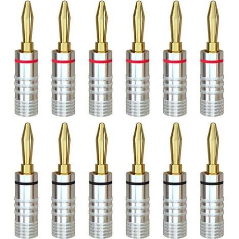 6 Pairs of 24K Gold Plated Screw-Locking Banana Plugs for Speaker Wire, Wall Plates, Audio/Video Receivers, Audio Systems, Home and Theater