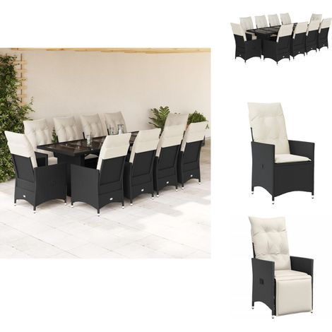 Ensemble de bistro de jardin 11 pcs coussins noir poly rotin - Salon De Jardin - Set De Salon De Jardin - Mobilier De Jardin - Fauteuil Inclinable - Table Basse (1/5)