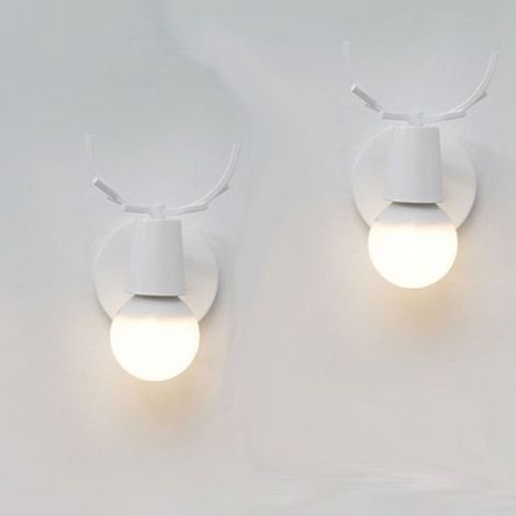 2er Wandleuchte Kreative, Moderne Geweih Form Wandlampe, Wandstrahler Licht aus Metall E27 Fassung für Schlafzimmer Wohnzimmer Treppen (Weiß)