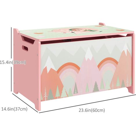 Coffre à jouets avec charnière et couvercle de sécurité, rose (1/5)