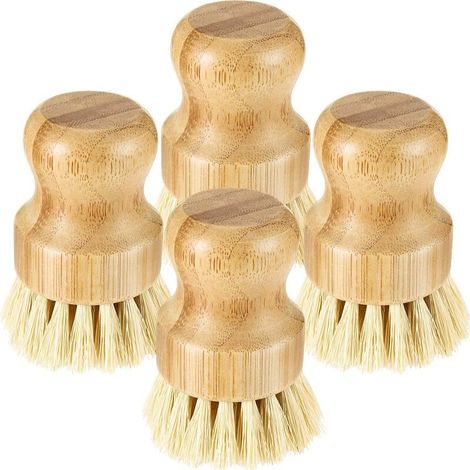 4 Pcs Mini Bamboo Dish Brush Coconut Bristle Scrubbing Brushes for Kitchen Sink Household Cleaning (1/5)
