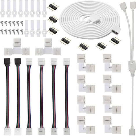 5050 Kit de connecteur de bande lumineuse à LED RGB à 4 broches Comprend Câble de diviseur, câbles de connecteur pour Bande LED, Connecteurs en forme L, Connecteurs Mâles 4 Broches (1/5)