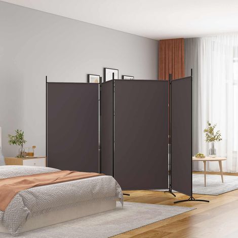 vidaXL Biombo divisor de 4 paneles de tela marrón 346x180 cm (1/5)
