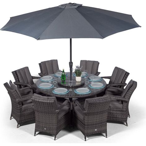Arizona Round 8 Seater Rattan Patio Dining Set - Grey (1/5)