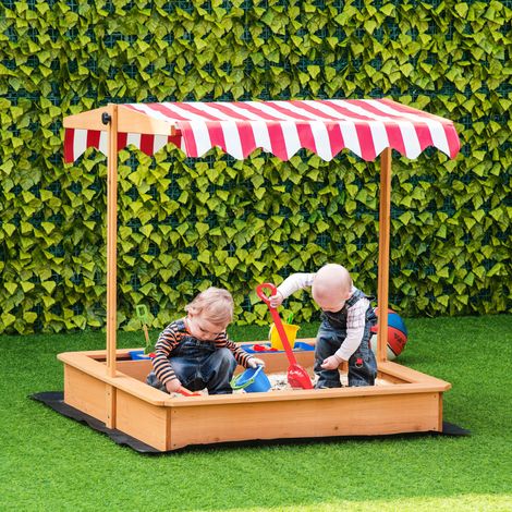 Outsunny Sandkasten 107,5 x 107,5 cm Kinder Sandbox mit höhenverstellbar Abdeckung, Sandkiste aus Holz für Kinder 3-7 Jahre für Outdoor Garten Terrasse Balkon