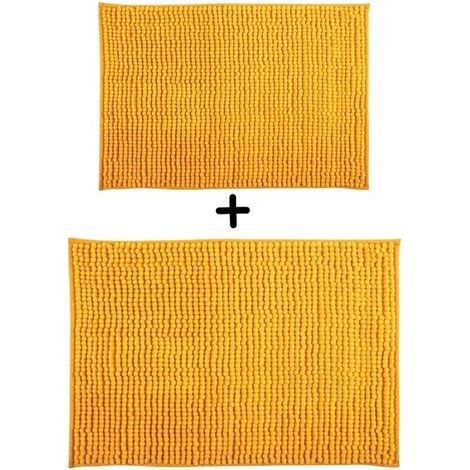 Juego de 2 alfombrillas de baño de microfibra CHENILLE 40x60 cm y 60x90 cm Azafrán MSV