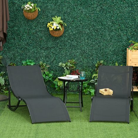 2 Tumbonas Plegables de Aluminio en Forma de S Ergonómica con Tela Texteline para Piscina Patio Jardín Terraza 165x61x63 cm Negro (1/5)