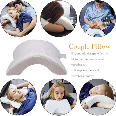 Oreiller cervical à mémoire de forme arqué pour sommeil, avec découpe creuse et repose-bras, design courbé pour le cou. (1/4)
