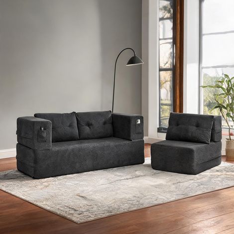 Canapé modulaire convertible en lit d'appoint avec pouf tissu (1/5)