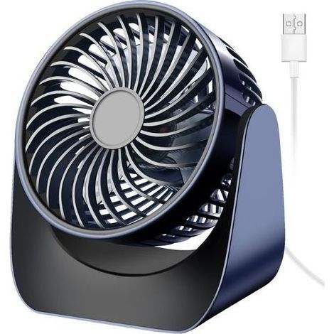 Ventilateur USB Silencieux, Mini Ventilateur Bureau 3 Vitesses, 360° Rotation Petit Ventilateur de Table Portable(Bleu Marin) (1/5)
