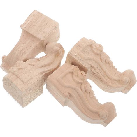 Pieds de table en bois massif de style européen, adaptés à la sculpture sur bois, ensemble de 4 pièces, beige. (1/5)