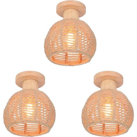 3pcs Plafonnier en Corde de Chanvre Industrielle,Lampe de Plafond Vintage Designe Edison pour Salon Chambre (1/5)