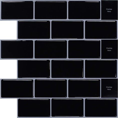 10-Pièces Sticker Carrelage Adhesif Mural 3d Autocollant Credence Adhesive pour Cuisine Noir (30.5x 30.5cm) NPTERBL (1/5)