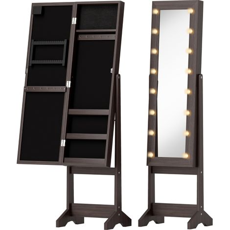 Freestanding Mirrored Jewellery Storage Cabinet - Dark Brown