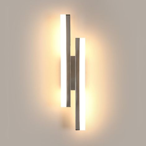 Applique Murale LED Moderne, 16W Lampe Murale Chrome, Luminaire Mural Interieur Acrylique pour Chambre à Coucher, Couloir, Salon, Escalier, Balcon, 3000K Lumière Chaude (1/5)