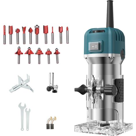 Outil de routeur en bois de palmier compact Tondeuse à main électrique avec 6 vitesses variables Menuisier à bois Coupe Palmming 30 000 tr/min 800 W 15 pièces embouts 1/4 po (1/5)