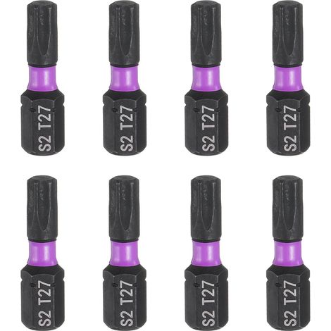 8pcs T27 Embout de Tournevis Torx 1/4" Tige Hexagonale 25mm/1" Longueur Magnétique Étoile 6 Pans Acier S2 Forets de Tournevis et de Perceuse Électrique (1/5)