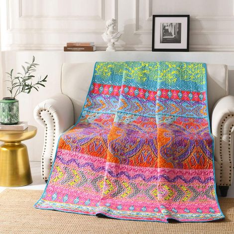 Qucover Couette Simple 150 x 200 cm, Couvre-lit matelassé bohème en Microfibre, Couverture boutis, Couette, jeté de canapé léger et Doux (Boho3-150 x 200 cm) (1/5)