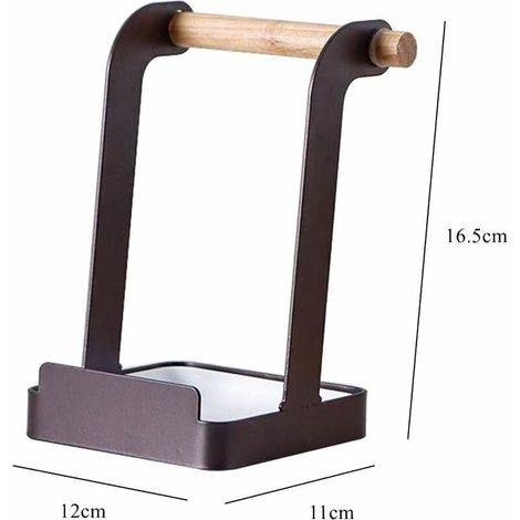 Porte Couvercle de Casseroles Support de Couvercle Pot et de Cuillère en Métal et en Bois Etagère à Spatule de Cuisine (Noir)-Fei Yu (1/3)