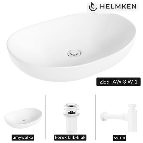 Lavabo de encimera Helmken 50263000 (63x42) blanco + sifón blanco + tapón de clic blanco (1/5)