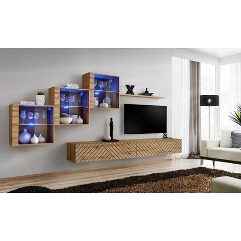 Ensemble de 6 meubles muraux "Switch XX" pour TV en bois - Beige - L 330 x H 150 x P 40 cm - Livraison gratuite